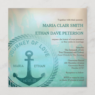 Convites Teal de Estilo Retroativo de Casamento Náutico