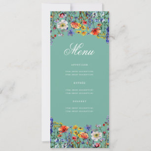 Convites Teal do menu de Festa de aniversário Floral Elegan