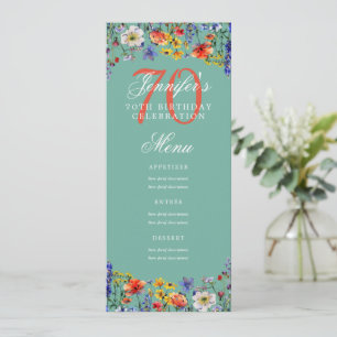 Convites Teal do menu de Festa de aniversário Floral Elegan