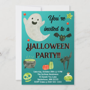 Convites Teal do Partido das Halloween e Verde