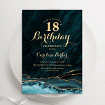 Convites Teal Dourado Agate Marble 18º Aniversário<br><div class="desc">Teal e ouro agata 18º convite de aniversário. Elegante design moderno com cor aquosa turquesa agate marble geode background, faux glitter gold e typografia script font. Trendy convida o cartão perfeito para uma comemoração de dia das mulheres na moda. Impressos convites Zazzle ou modelo de impressão digital instantânea para download....</div>