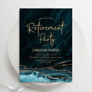 Convites Teal Dourado Agate Retirement Party