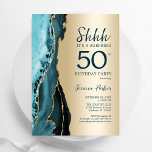 Convites Teal Dourado Agate Surprise 50º Aniversário<br><div class="desc">Teal e ouro agitam a surpresa do 50º convite de aniversário. Elegante design moderno com aquarela agate marble geode background, faux glitter gold e typografia script font. Trendy convida o cartão perfeito para uma comemoração de dia das mulheres na moda. Impressos convites Zazzle ou modelo de impressão digital instantânea para...</div>