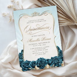 Convites Teal Dourado Quinceañera