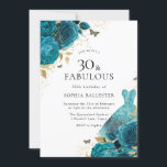 Convites Teal Dourado Sparkle Rosa aniversário de 30 anos<br><div class="desc">Aniversário de 30 anos de Rosas de vestimenta Dourada e Teal,  Convite de festas floral mais elegante em nossa loja! Consulte a coleção correspondente em nossa loja</div>