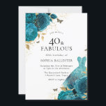 Convites Teal Dourado Sparkle Rosa aniversário de 40 anos<br><div class="desc">Aniversário de 40 anos de Rosas de vestimenta Dourada e Teal,  Convite de festas floral mais elegante em nossa loja! Consulte a coleção correspondente em nossa loja</div>