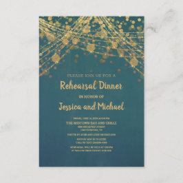 Convites Teal Dourado String Lights Bokesal