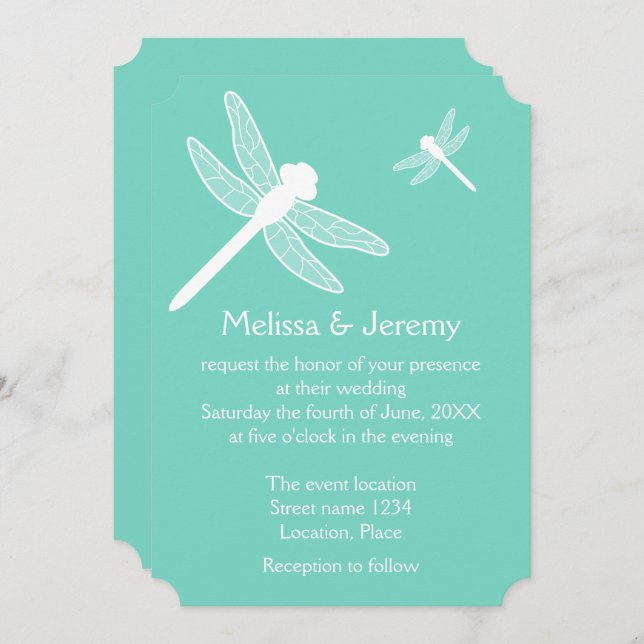 Convites Teal Dragonfly Wedding (Frente/Verso)