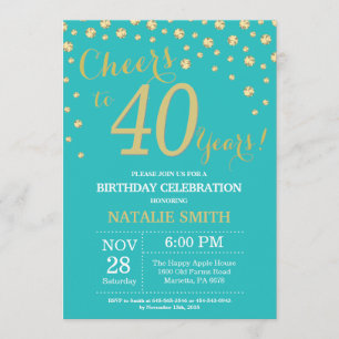 Convites Teal e aniversário de 40 anos-Diamante Dourado