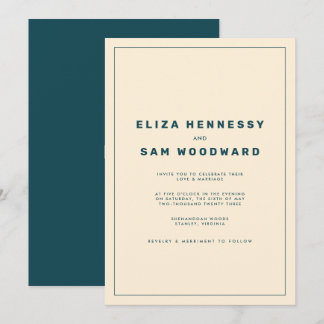 Convites Teal e Beige Wes Anderson inspiraram casamento