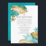 Convites Teal e Dourada praia tropical Bat Mitzvah<br><div class="desc">Chamado teal - turquesa e dourado com folha de folhas tropicais cor d'água,  bat mitzvah,  concebido para ser rápida e facilmente personalizado de acordo com as suas especificações de evento.</div>