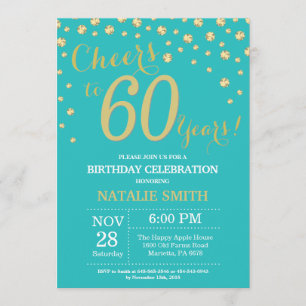Convites Teal e Dourado 60º Aniversário Diamante