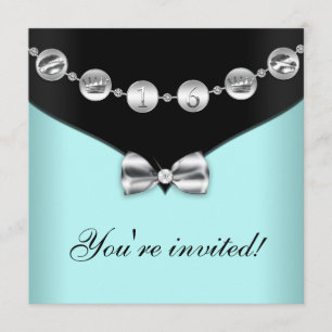 Convites Teal e Silver Bowm Doce 16 Convidam