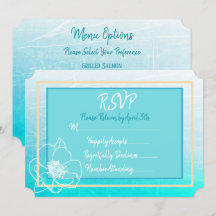 Teal e Turquesa Azul Flor Branca Casamento RSVP