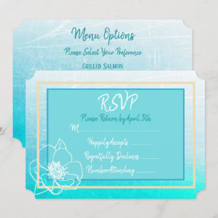 Convites Teal e Turquesa Azul Flor Branca Casamento RSVP