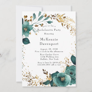 Convites Teal Elegante e Festa de solteira Floral Dourada