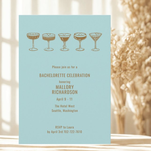 Convites Teal Espresso Martini - Bachelorette com código QR (Criador carregado)