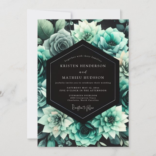 Convites Teal Floral Bloom Wedding (Frente)