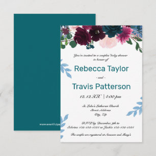 Convites Teal Floral Blooms - Chá de fraldas 3x5 de Casais