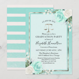 Convites Teal Floral da Festa de formatura de Direito