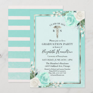 Convites Teal Floral do Partido dos Formando na Faculdade d