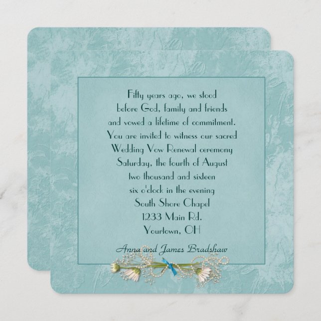 Convites Teal Floral Embossed Wedding Vow Renewal (Frente/Verso)