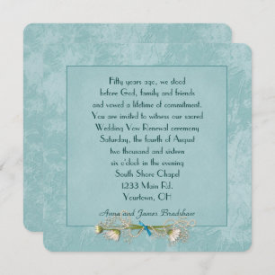 Convites Teal Floral Embossed Wedding Vow Renewal