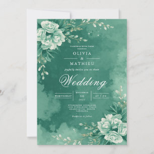 Convites Teal Floral Flourish Wedding