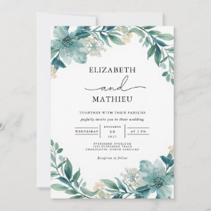 Convites Teal Floral Lush Casamento Flourish