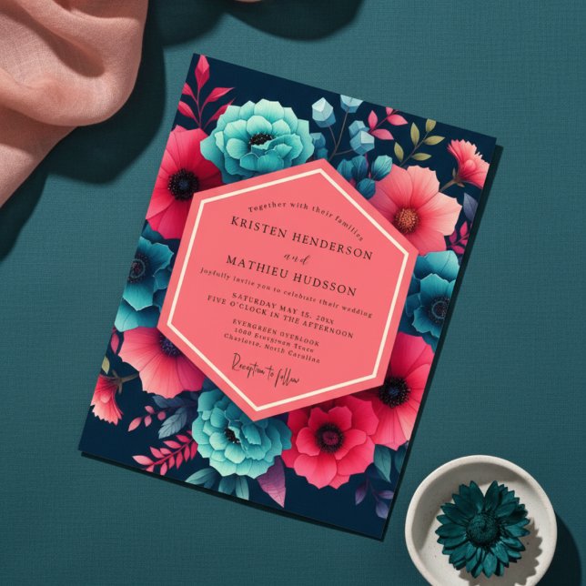Convites Teal Floral Moody Wedding (Criador carregado)