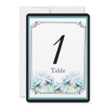 Teal Floral Watercolor Table Number