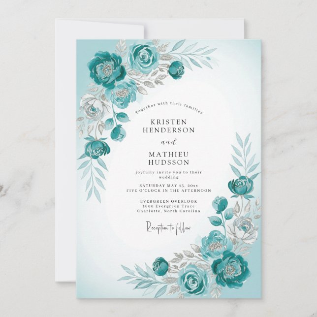 Convites Teal Frosty Winter Wedding (Frente)