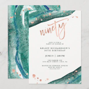 Convites Teal Geode e Faux Rosa Dourado   90 Birthday