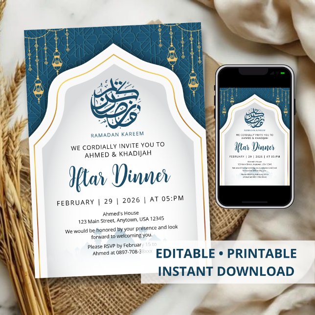 Convites Teal Geometric Arch Ramadan Iftar Invitation (Criador carregado)