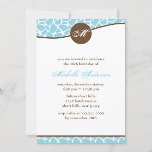 Convites Teal Giraffe Impressão Birthday