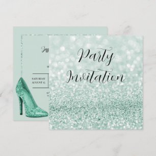 Convites Teal Glitter Bokeh e Stilettos Aniversário