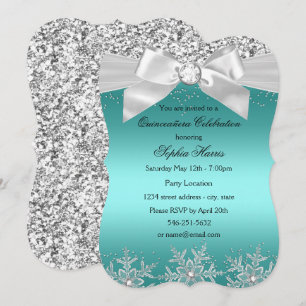 Convites Teal Glitter Jewel Arco Snowflake Quinceanera