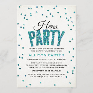 Convites Teal Glitter Look Confetti Hens Party