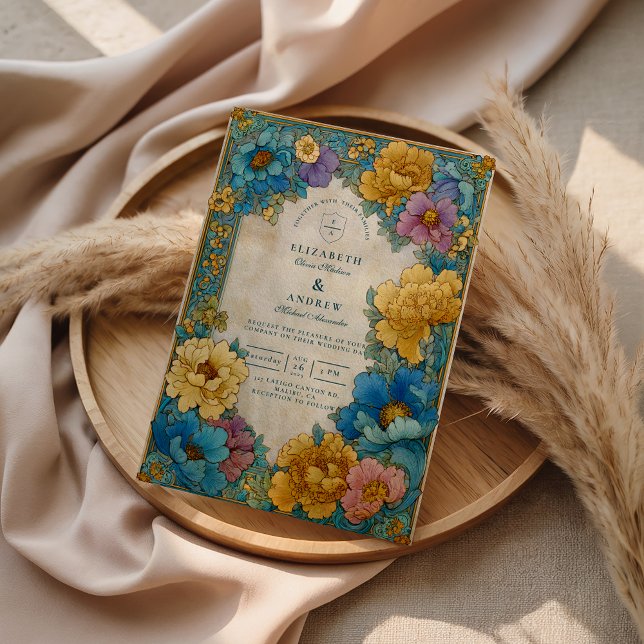 Convites Teal Gold Botanical Wedding (Criador carregado)