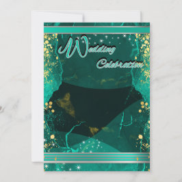 Convites Teal & Gold Marble Flat Card