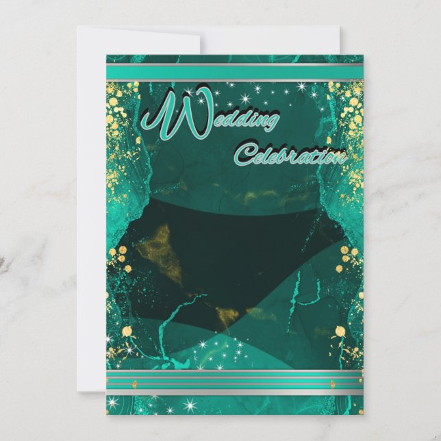 Convites Teal & Gold Marble Flat Card (Frente)