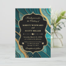 Teal Gold Marble Glitter Elegant Wedding