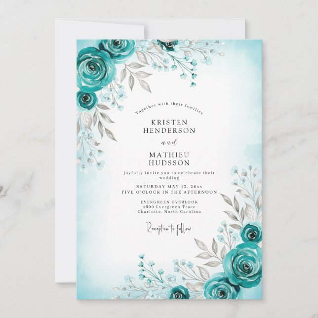 Convites Teal Graceful Winter Wedding (Frente)