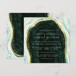 Convites Teal Green & Dourado Agate Marble Rock Square