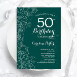 Convites Teal Green Floral 50ª Festa de aniversário<br><div class="desc">Floral Verde 50º Convite de aniversário. Design minimalista moderno com desenhos botânicos em destaque e letra de script de tipografia. Simples trendy convida cartão perfeito para uma festa de na moda. Pode ser personalizado para qualquer idade. Impressos convites Zazzle ou modelo de impressão digital instantânea para download.</div>