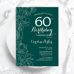 Convites Teal Green Floral 60ª Festa de aniversário<br><div class="desc">Floral Verde 60º Convite de aniversário. Design minimalista moderno com desenhos botânicos em destaque e letra de script de tipografia. Simples trendy convida cartão perfeito para uma festa de na moda. Pode ser personalizado para qualquer idade. Impressos convites Zazzle ou modelo de impressão digital instantânea para download.</div>