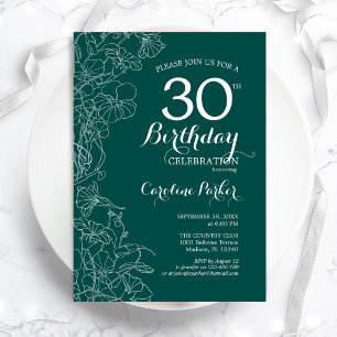 Convites Teal Green Floral aniversário de 30 anos