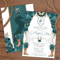 Teal Green Floral Western Charro Quinceañera
