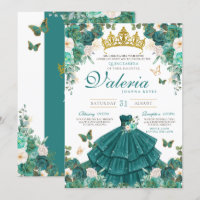 Teal Green Rosa Butterfly Princesa Quinceanera