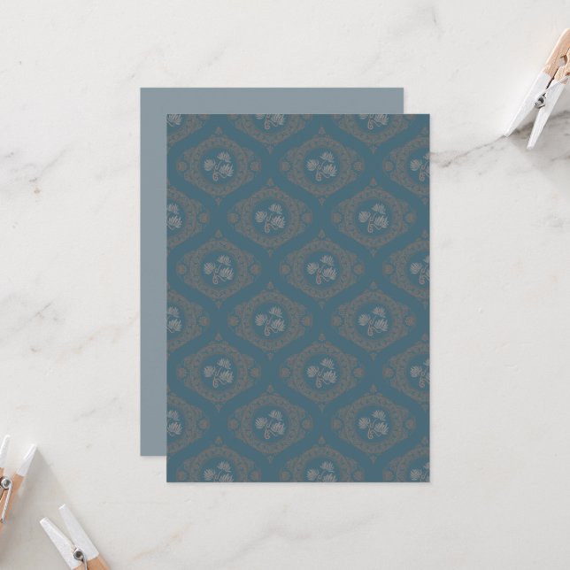 Convites Teal Imprimível Tapeçaria Rococo Mandala Ogee Dama (Frente/Verso In Situ)